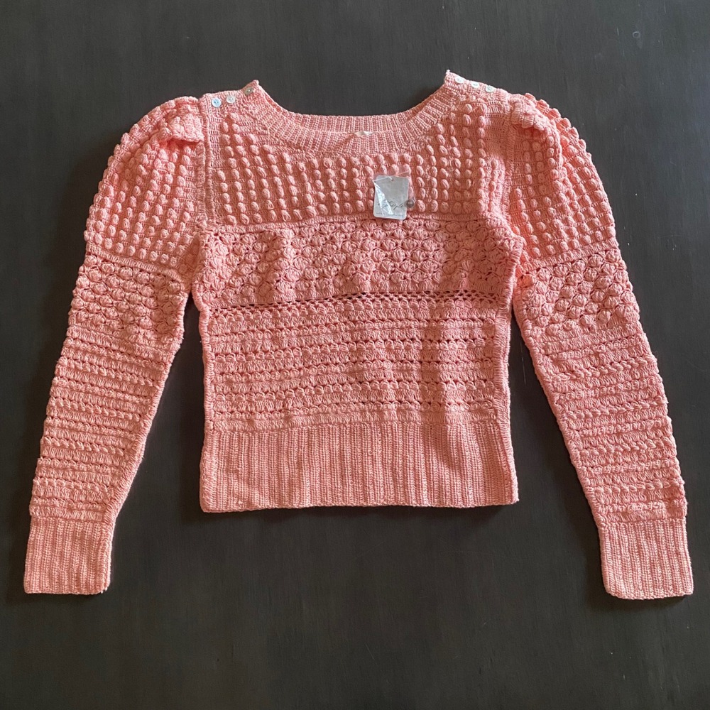 Free People Paradise Peach Crochet Knit Cotton Sweater M - Fits like a small